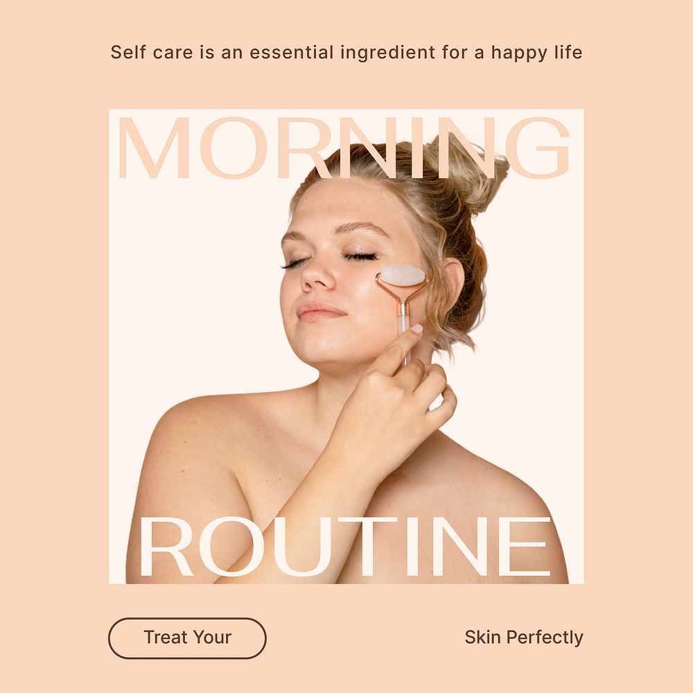 Morning routine Instagram post template, beauty care vector
