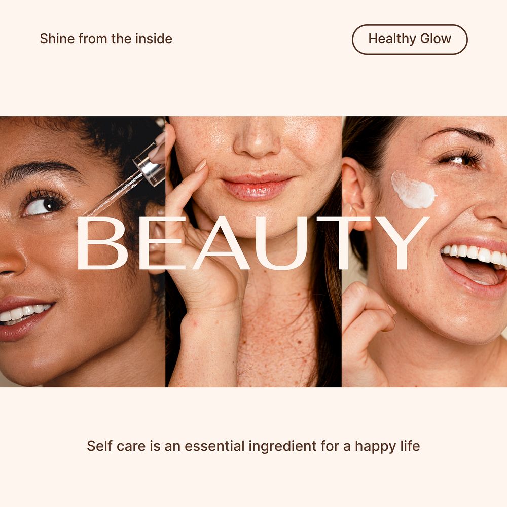Diverse beauty Instagram post template, skincare ad vector