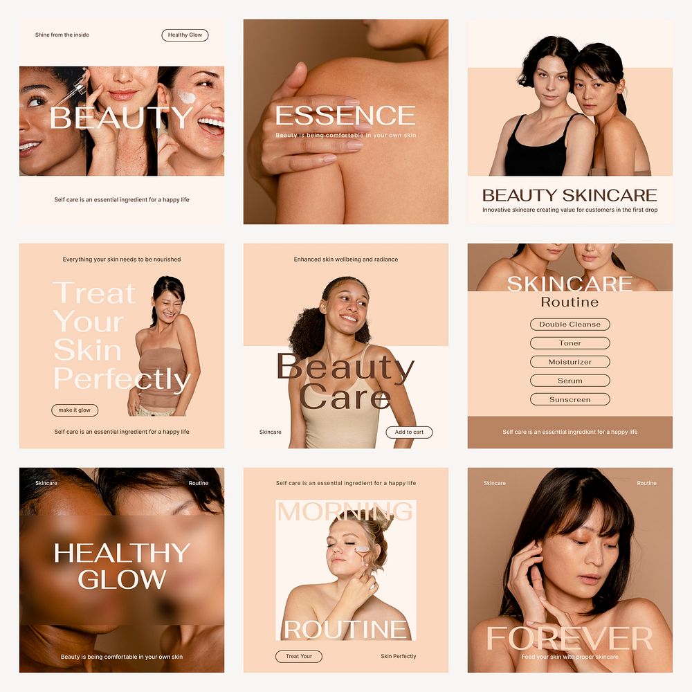 Skincare aesthetic Instagram post template set vector