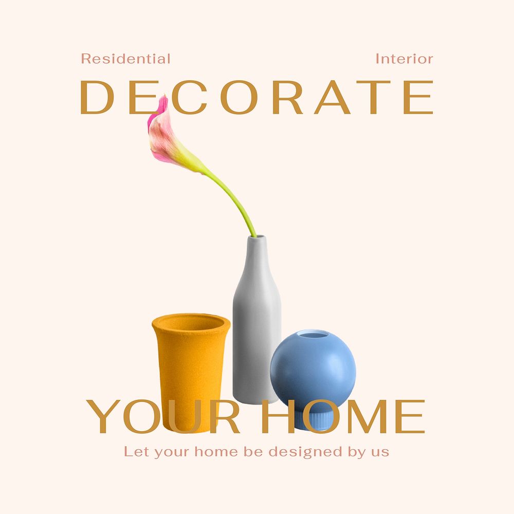 Home decoration Instagram post template, minimal design vector