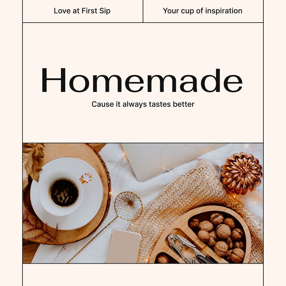 Homemade coffee Instagram post template, cozy aesthetic vector