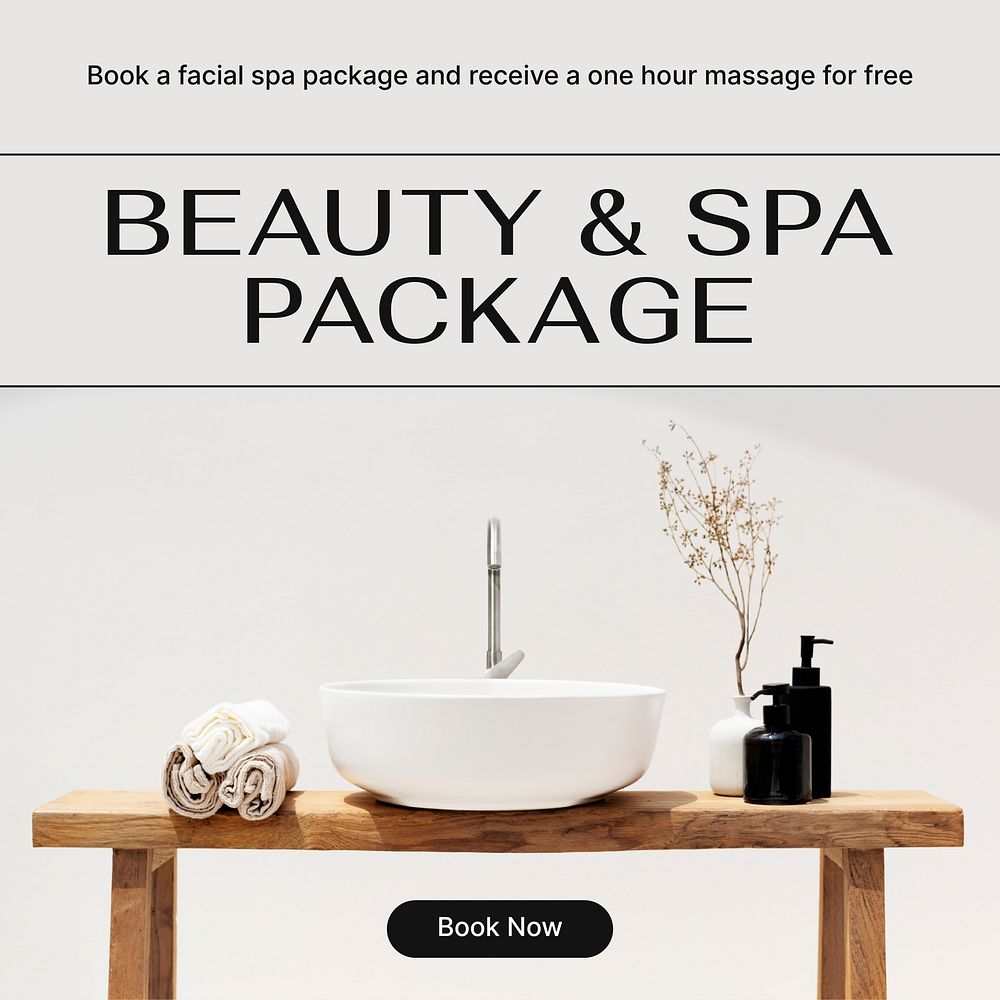 Beauty, spa Instagram post template, wellness business ad vector