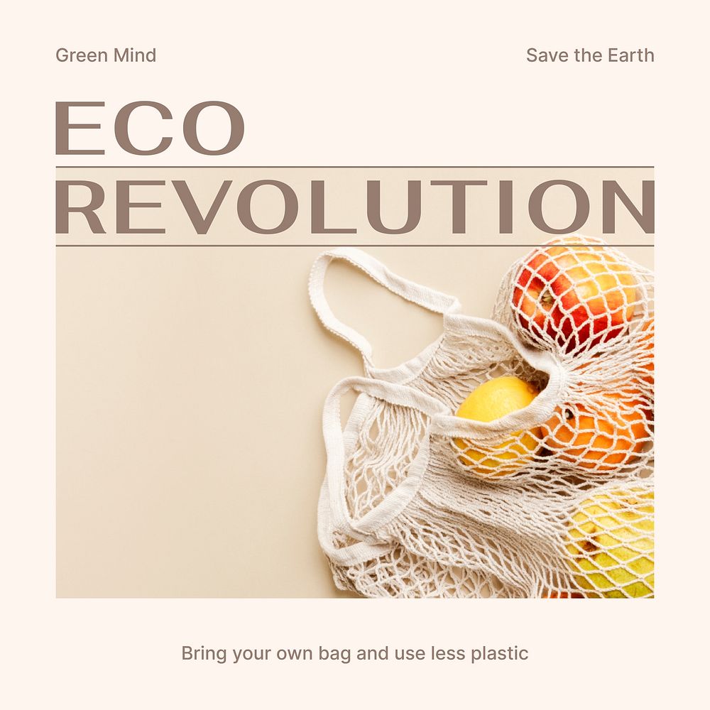 Eco revolution Instagram post template, sustainable business ad vector