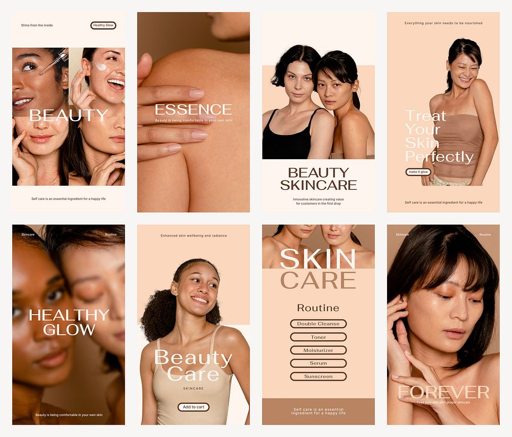Beauty aesthetic Instagram story template, skincare ad set psd