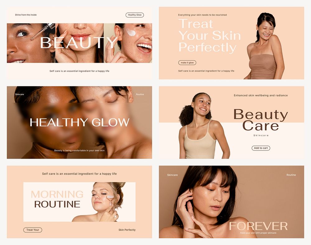 Beauty aesthetic Twitter post template, skincare ad set psd