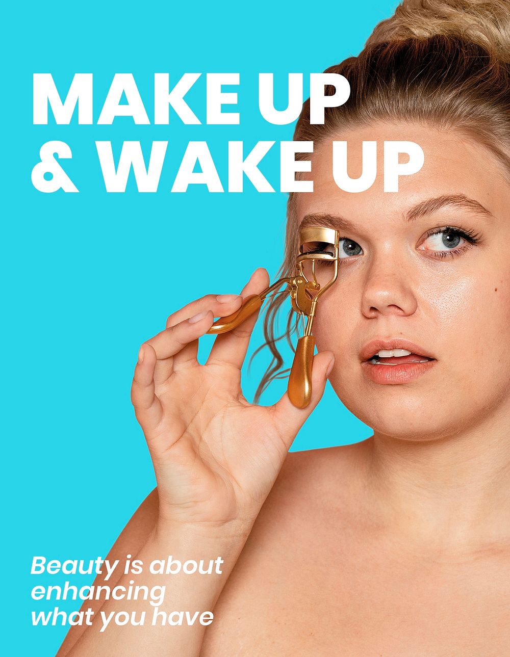Makeup beauty flyer editable template, blue ad design vector