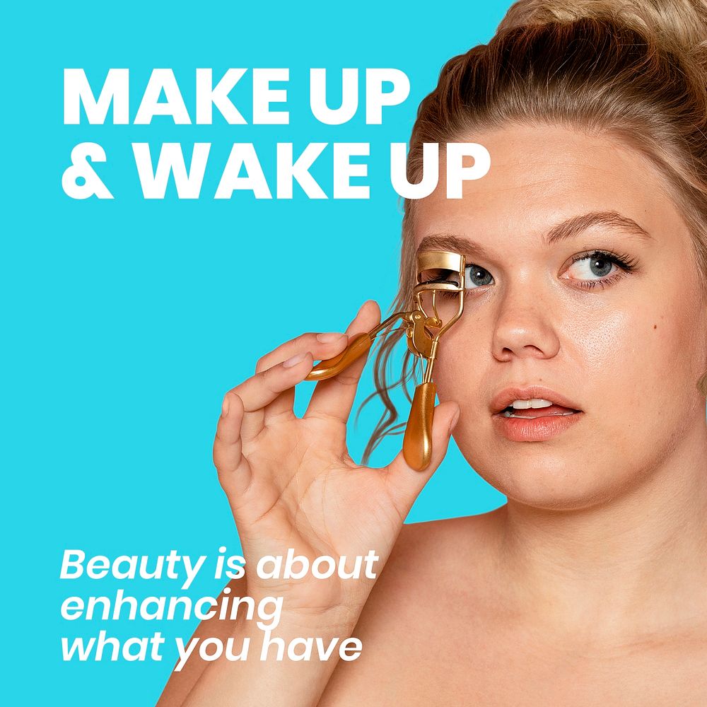 Makeup beauty Instagram post template, blue ad design vector