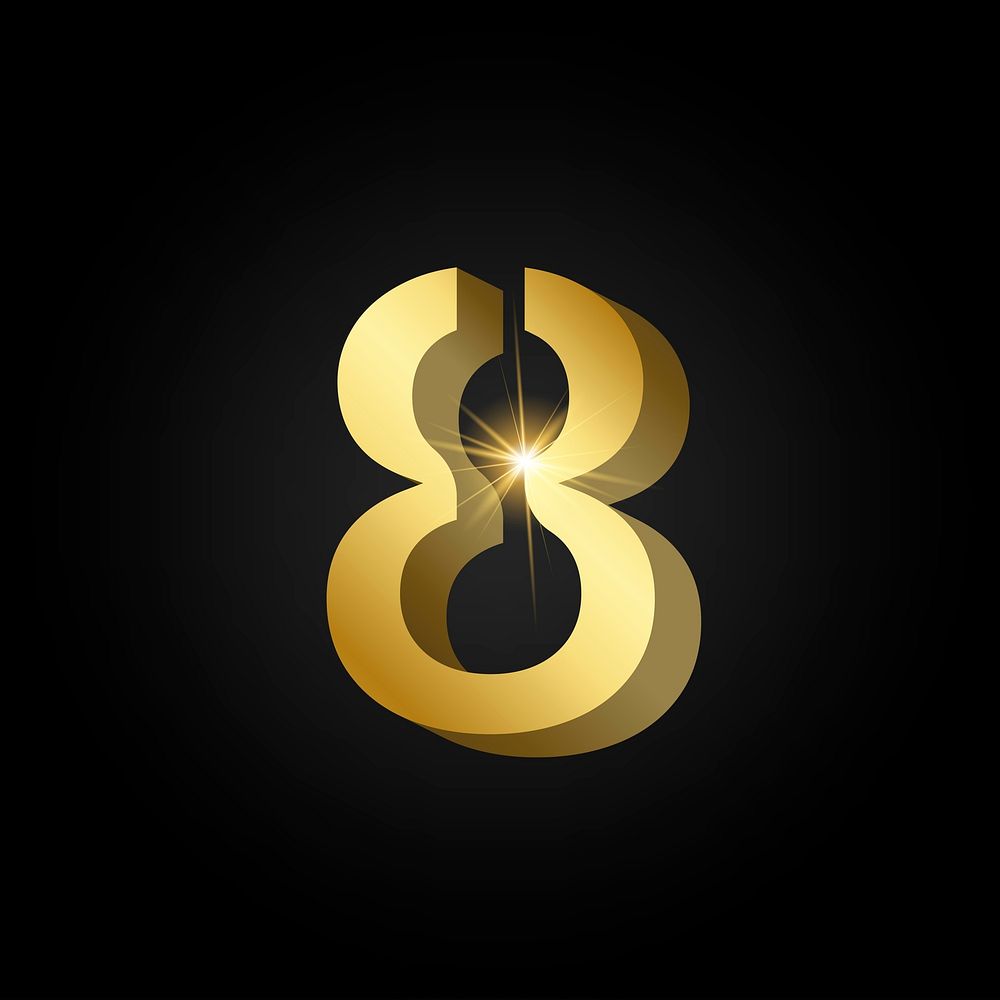 Number 8 metallic gold typography vector