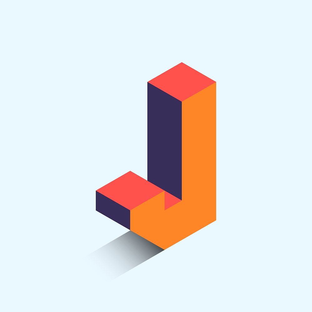 Orange isometric alphabet J vector