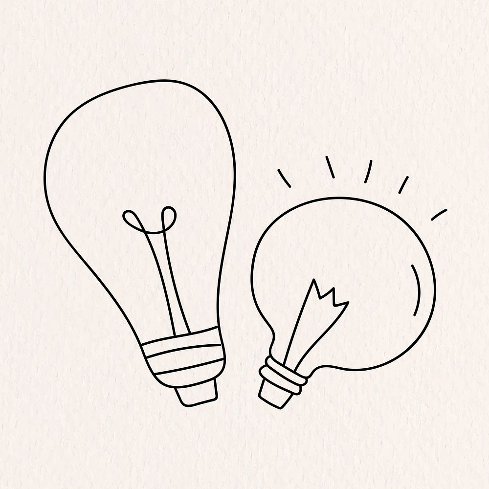 Hand drawn light bulb in minimal style on beige background