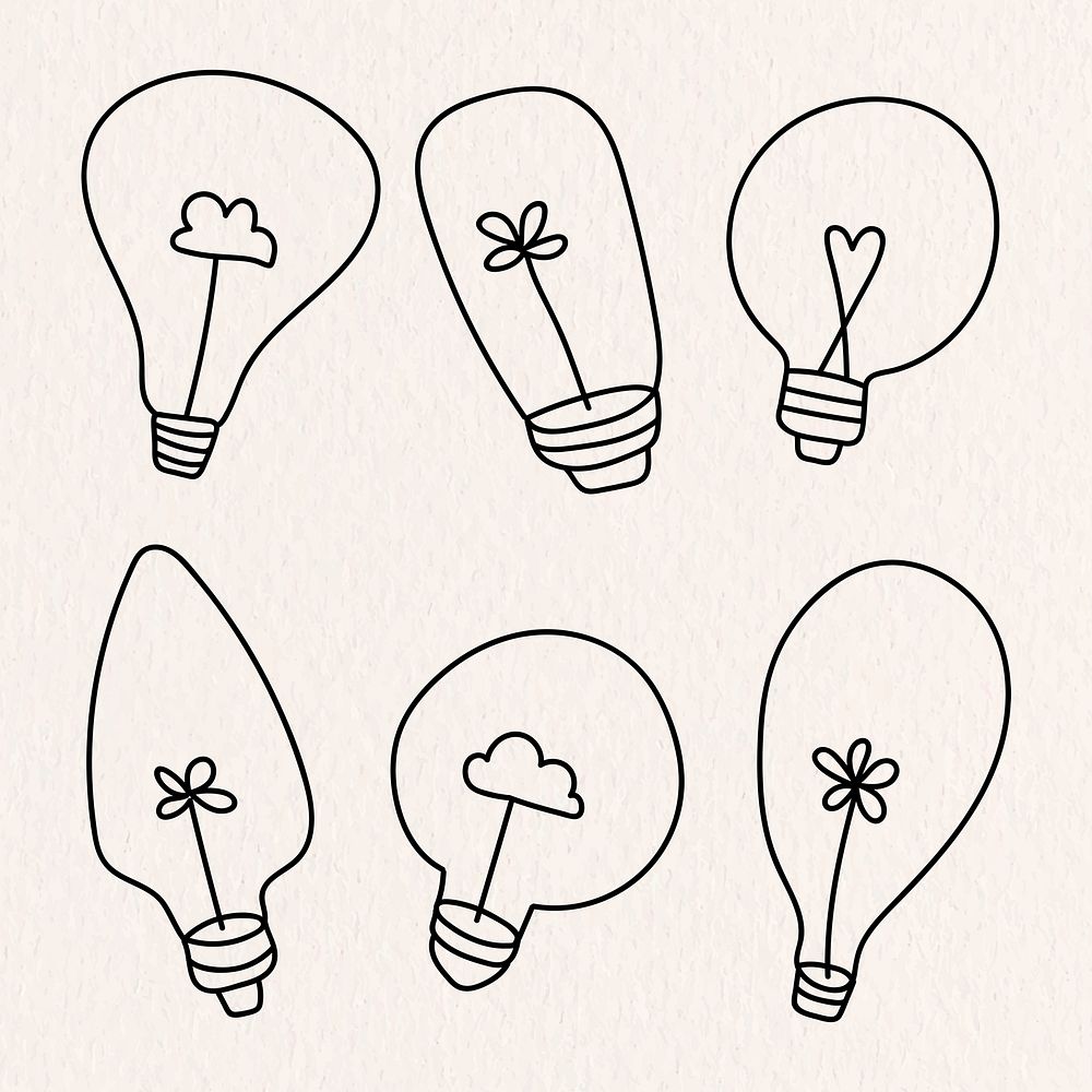 Doodle light bulbs in minimal style on beige background