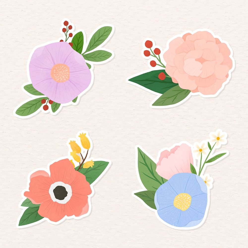 Colorful floral sticker collection illustration