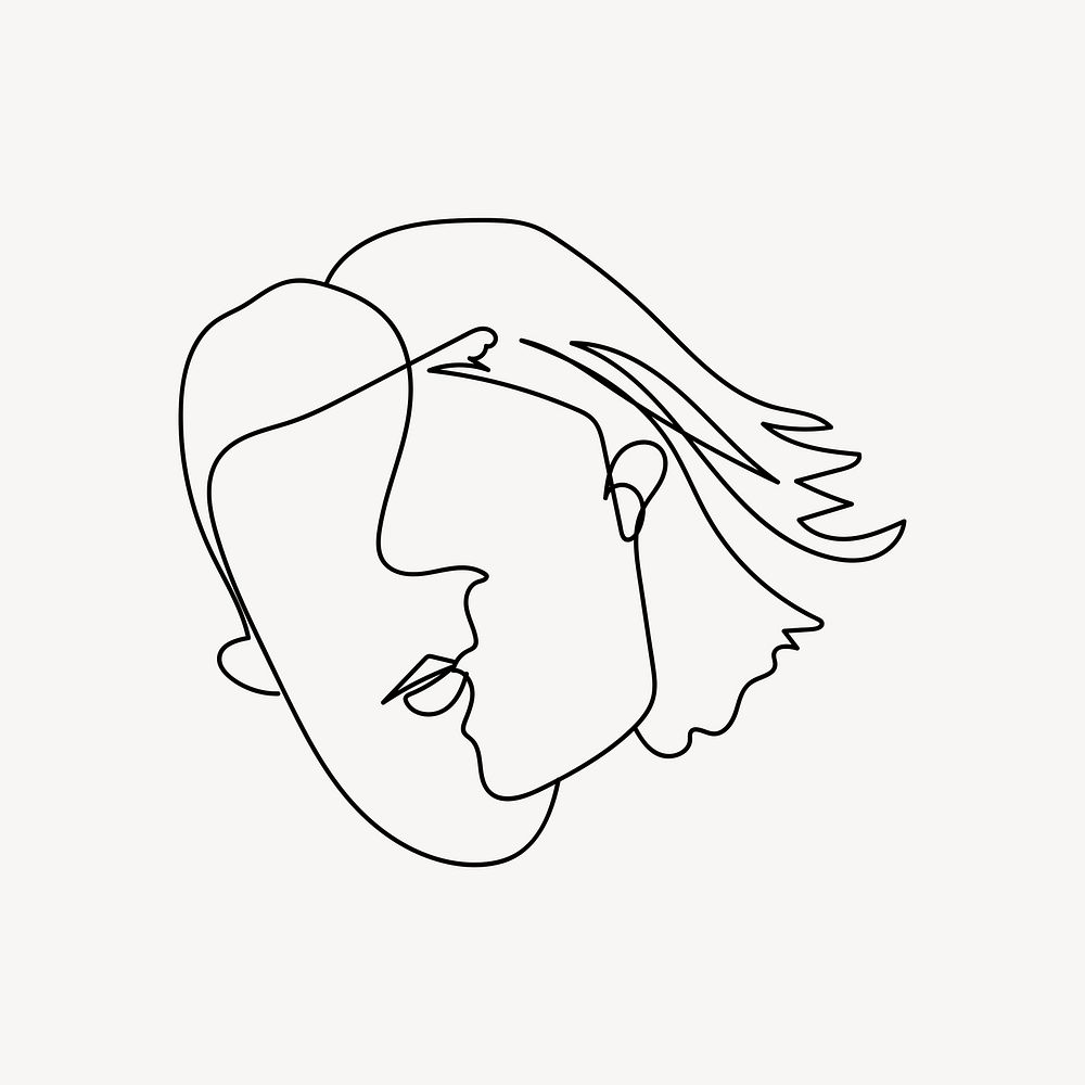 Man, woman face, line art portrait illustration