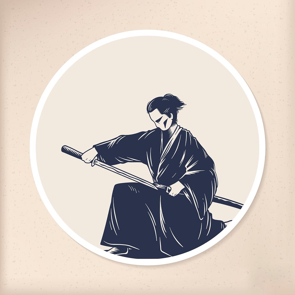 Traditional Japanese samurai sticker with white border vector