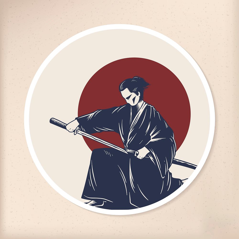 Traditional Japanese samurai sticker with white border vector