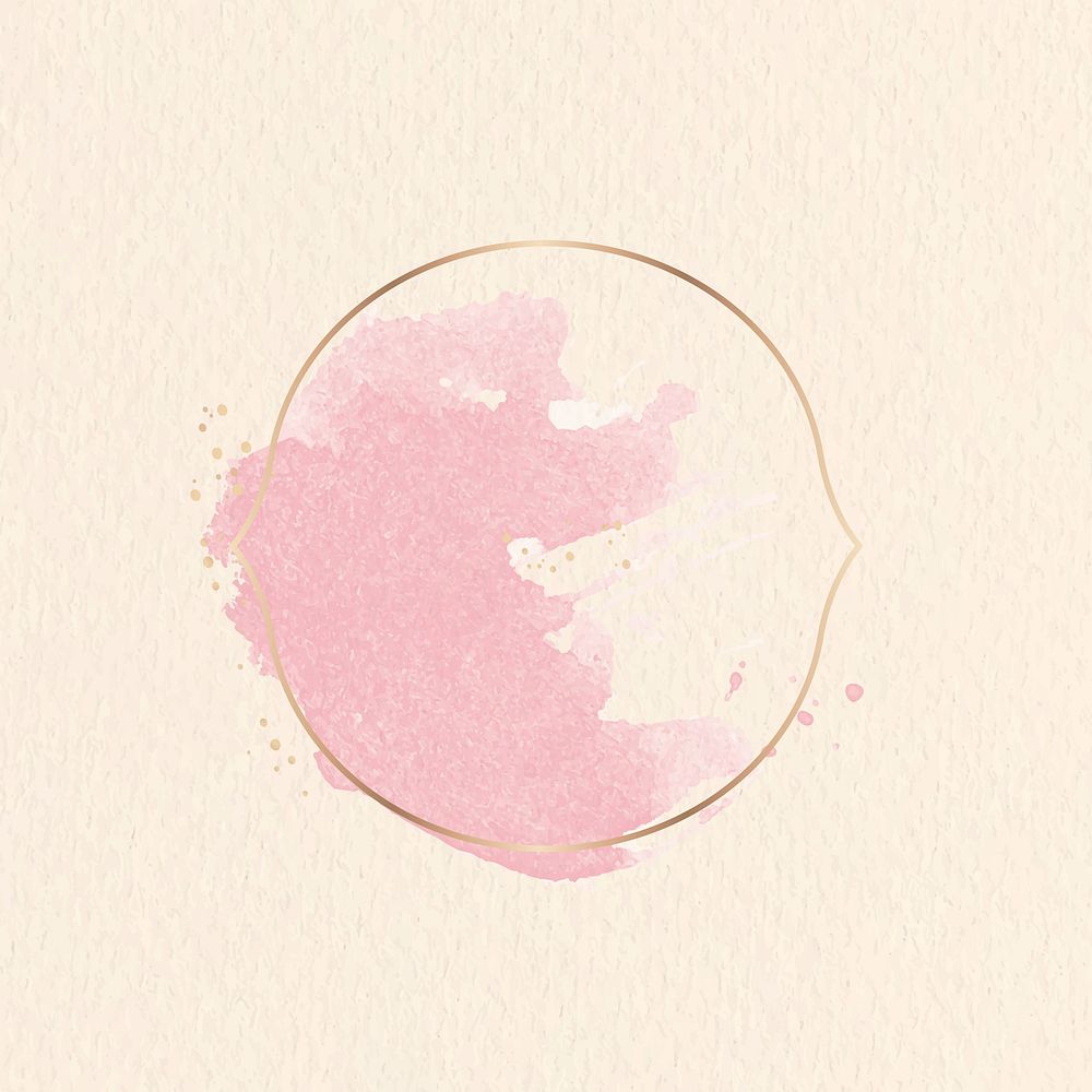 Gold badge with pink watercolor paint illustration