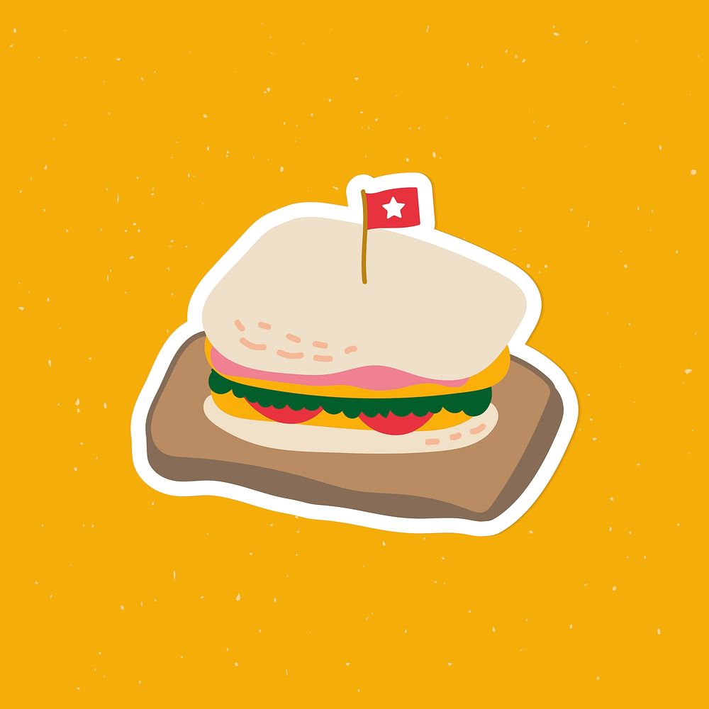Cute club sandwich doodle sticker with a white border vector