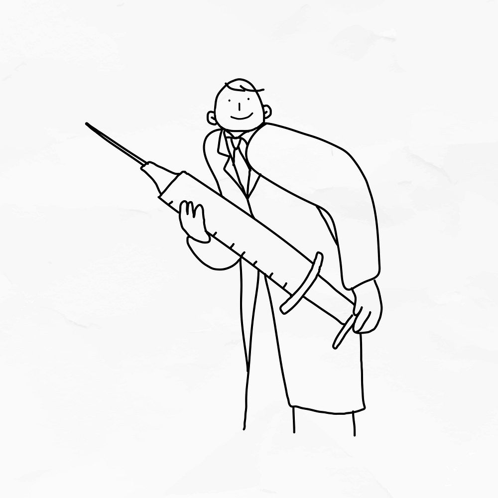 Doctor with vaccine doodle illustration 