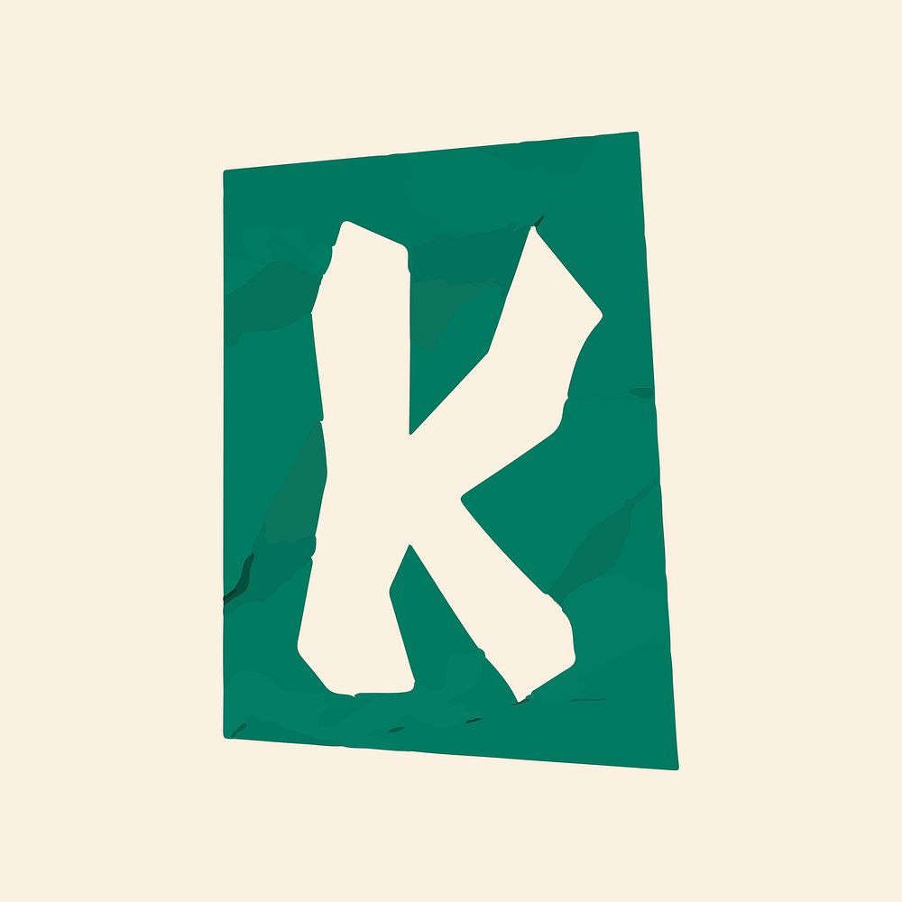 K letter paper cut alphabet typography vector