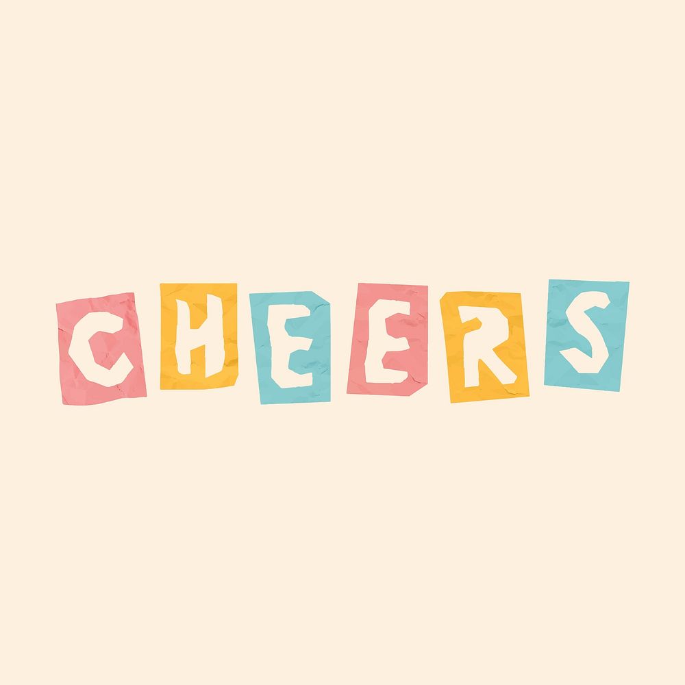 Colorful cheers word vector typography paper cut font
