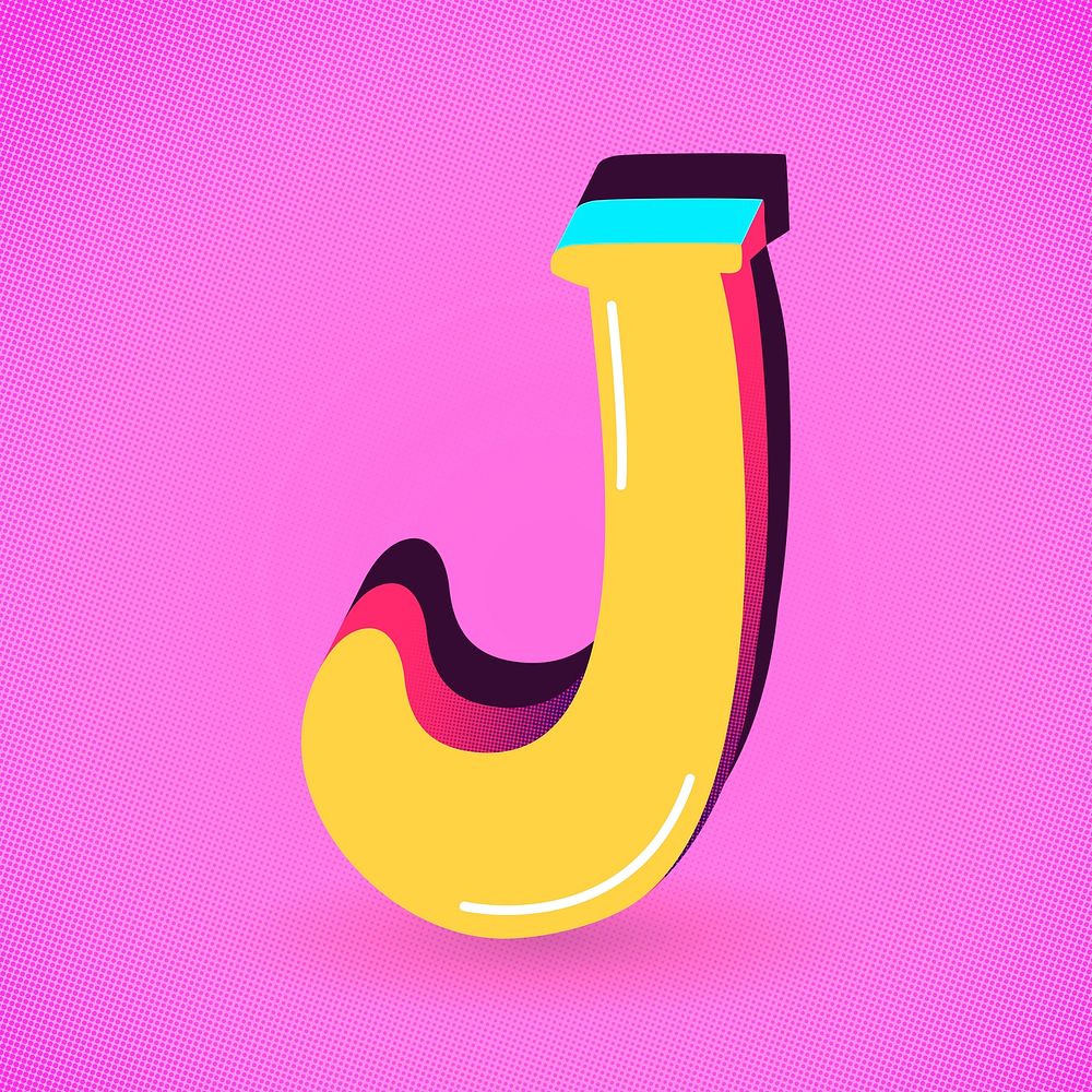 Letter J psd yellow funky stylized typography