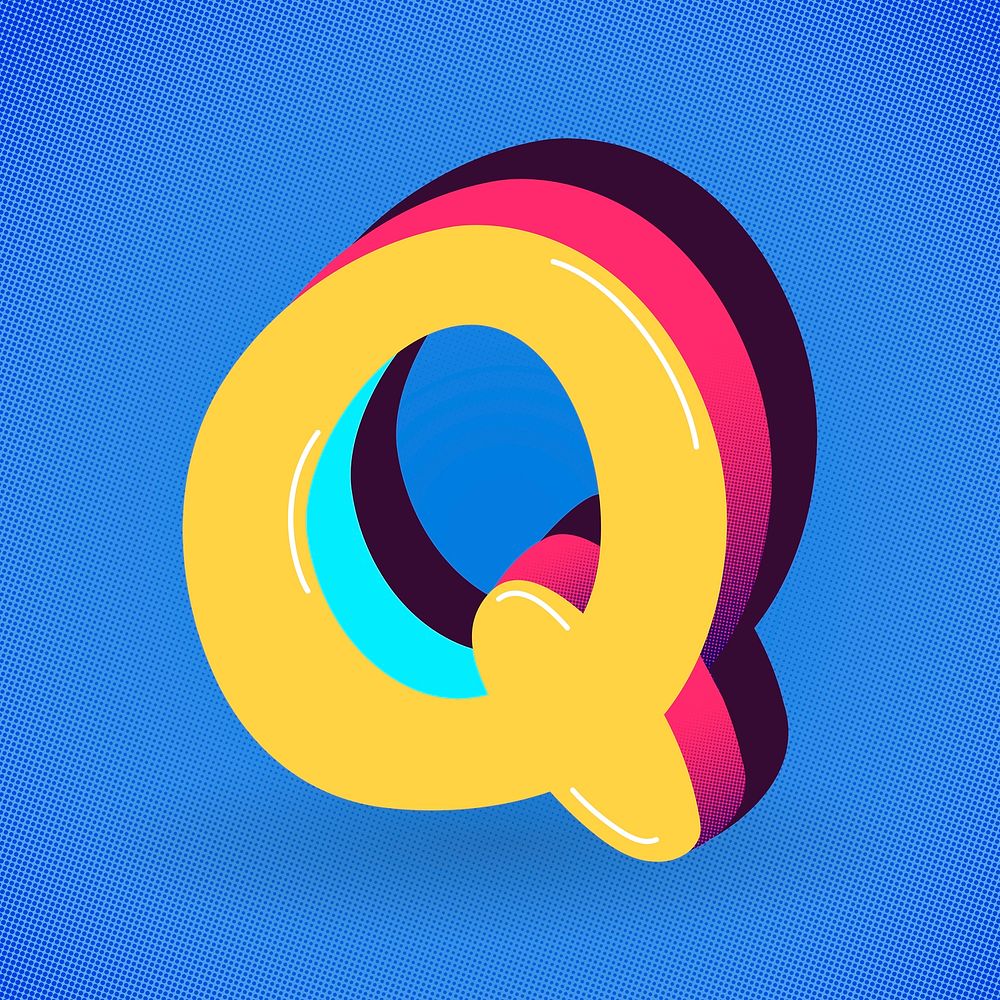 Letter Q yellow funky psd stylized typography