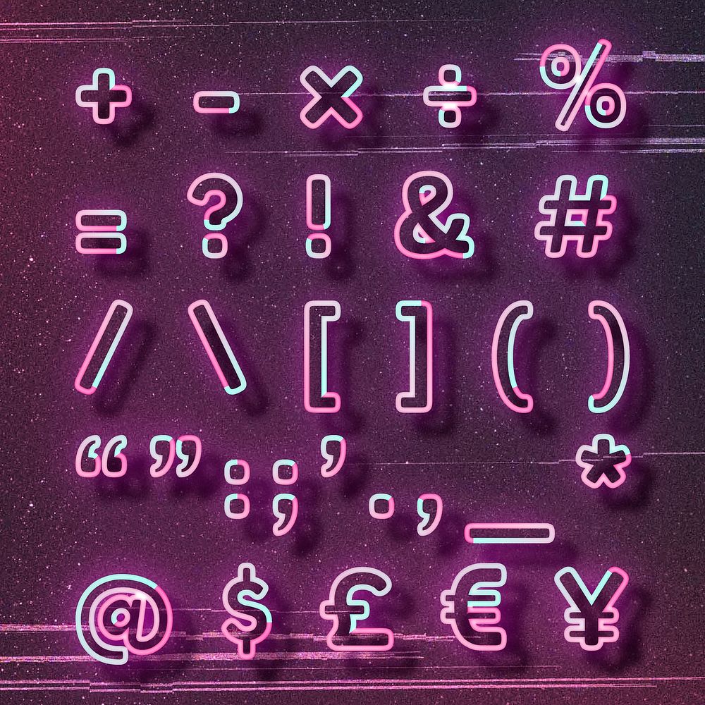Pink neon font symbol vector typography set