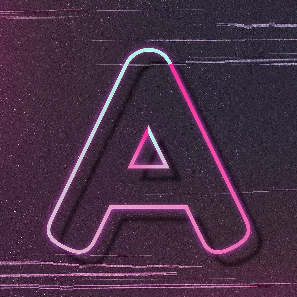 Pink neon glow letter A font typography