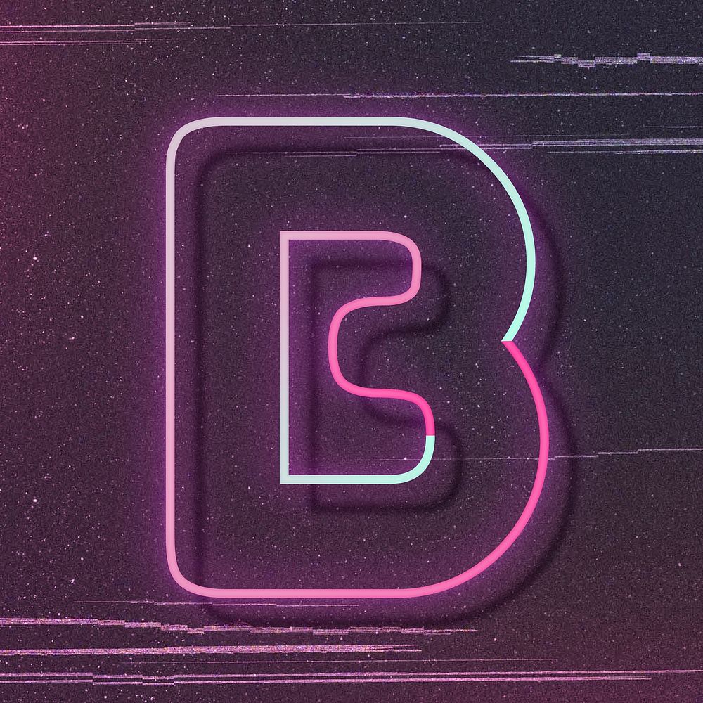 Pink neon glow letter B font typography