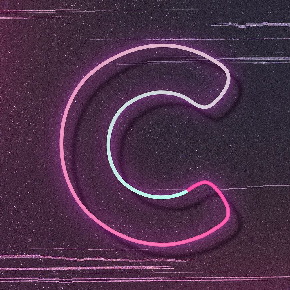Pink neon glow letter C font typography