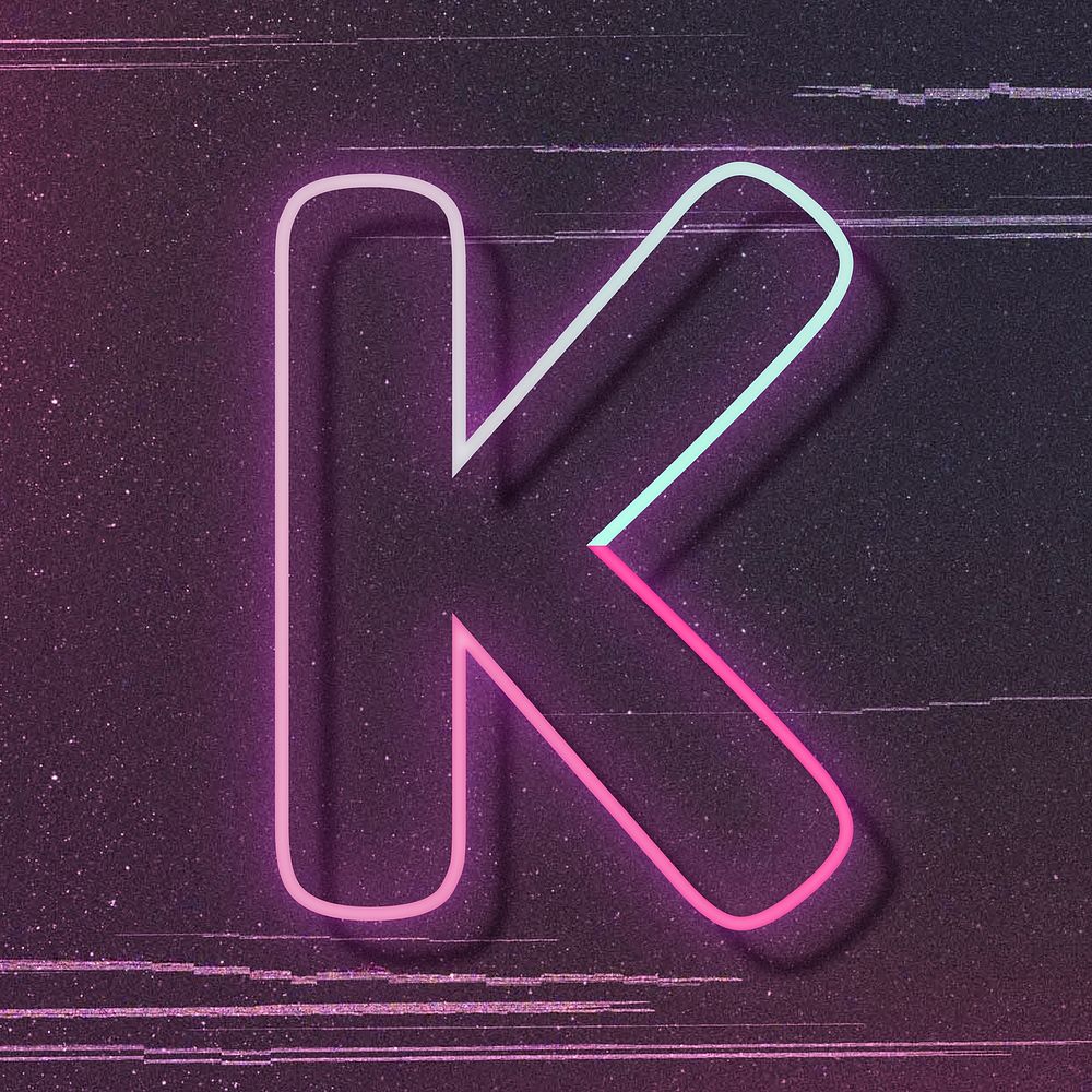 Pink neon glow letter K font typography