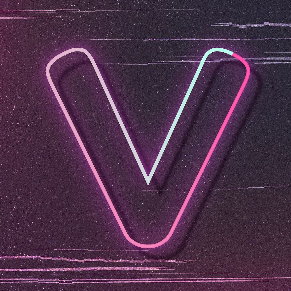 Pink neon glow letter V font typography
