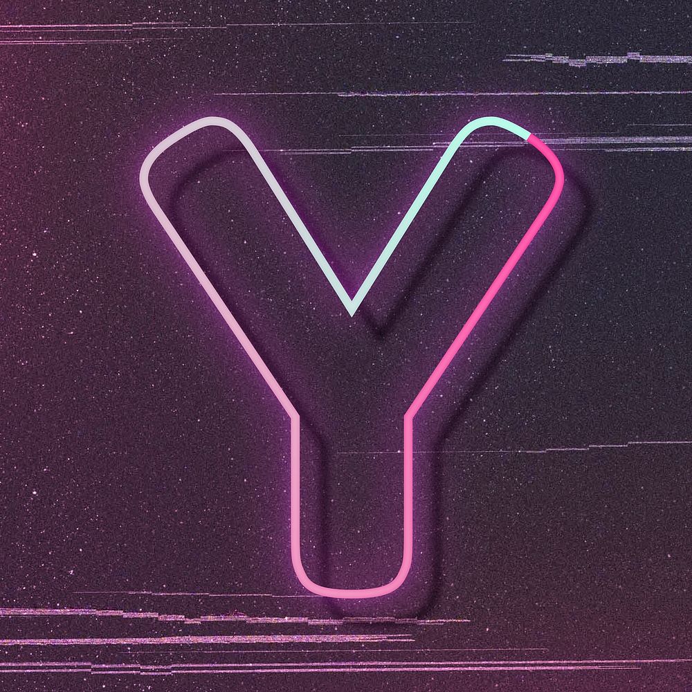 Pink neon glow letter Y font typography
