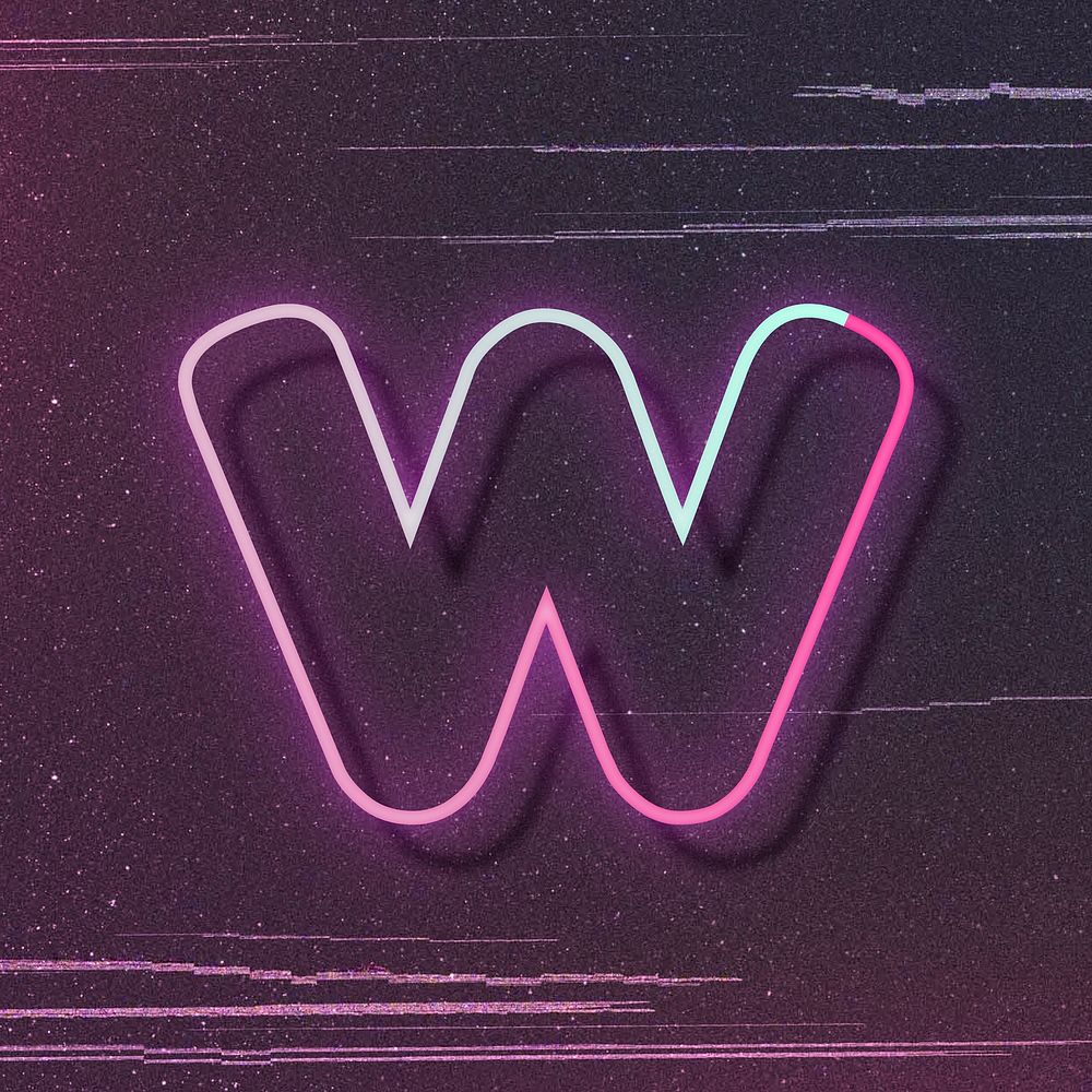 Pink neon LED letter w font typography