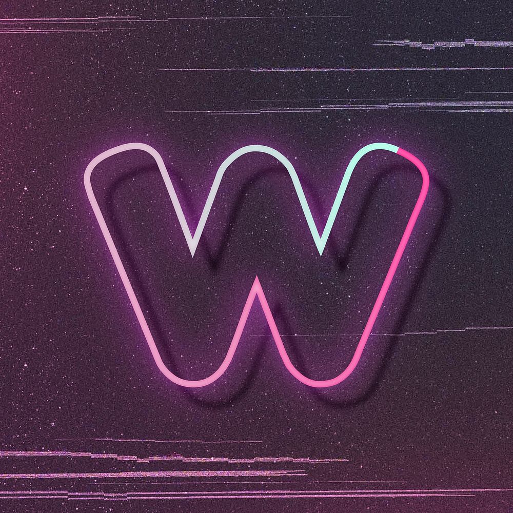 Pink neon LED letter w font typography vector