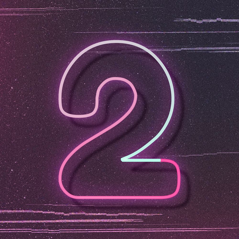 Pink neon glow number 2 font typography