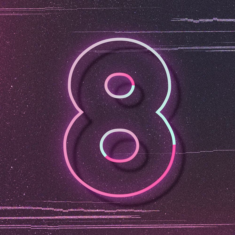 Number 8 pink neon font typography