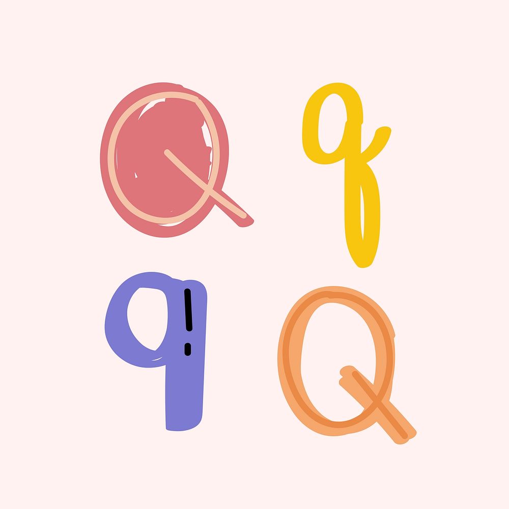 Q letter doodle typography set vector
