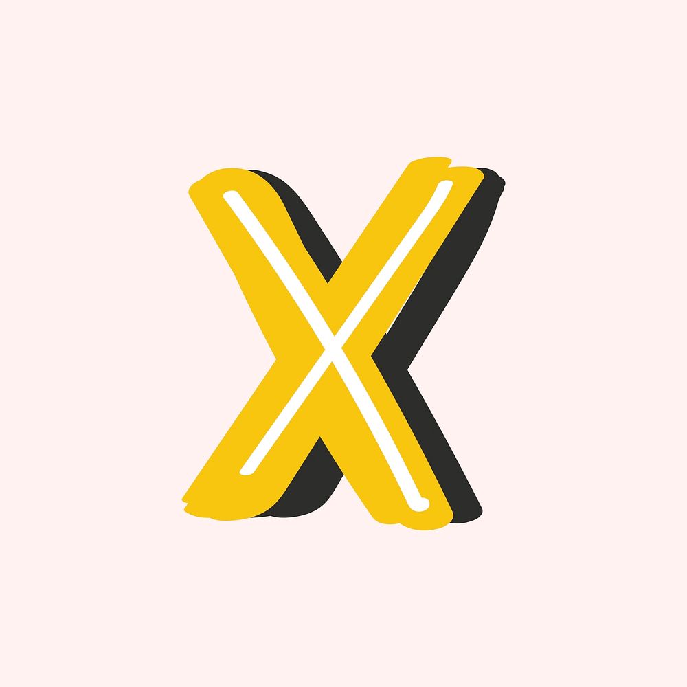 X letter doodle typography vector hand drawn
