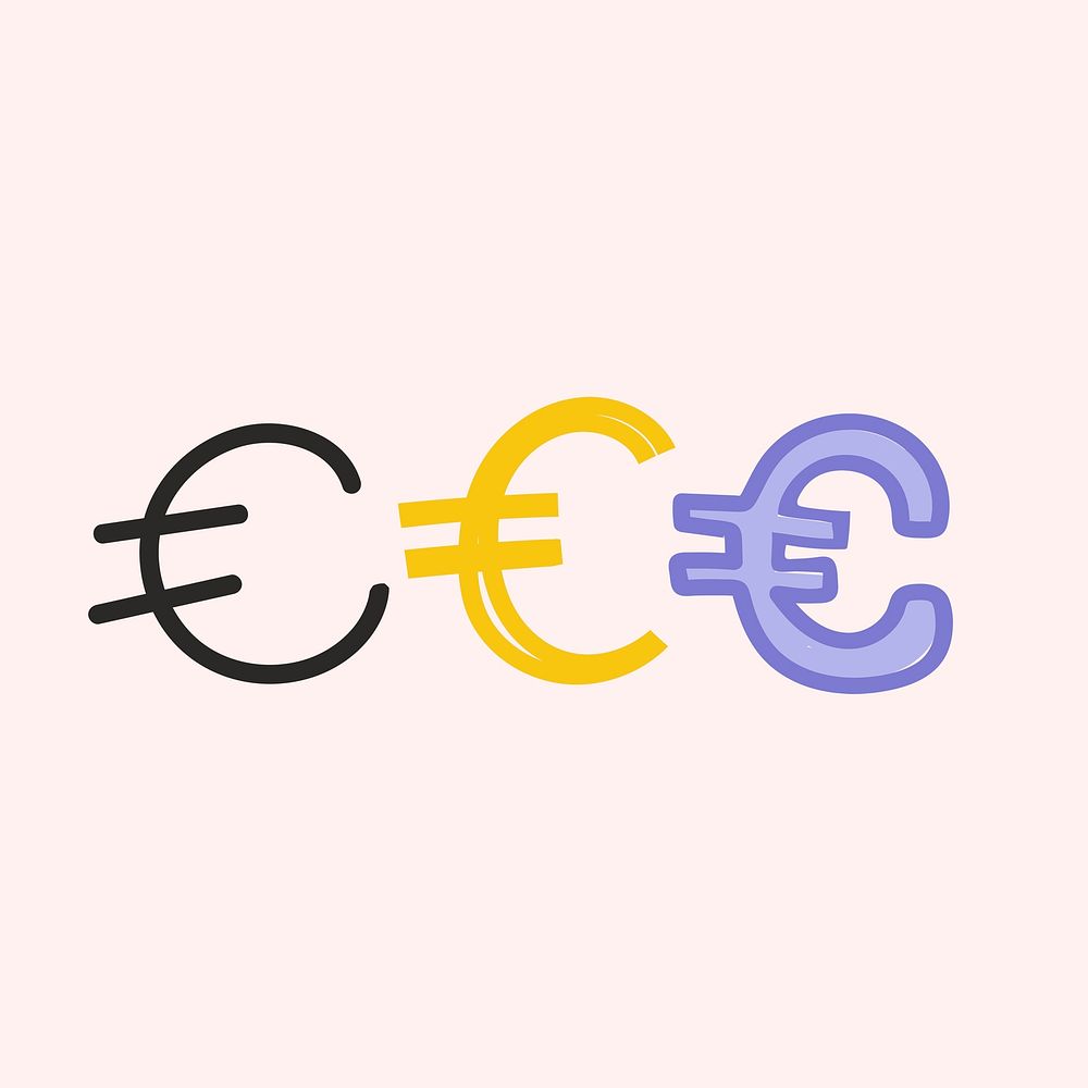 Euro European currency psd doodle font typography set
