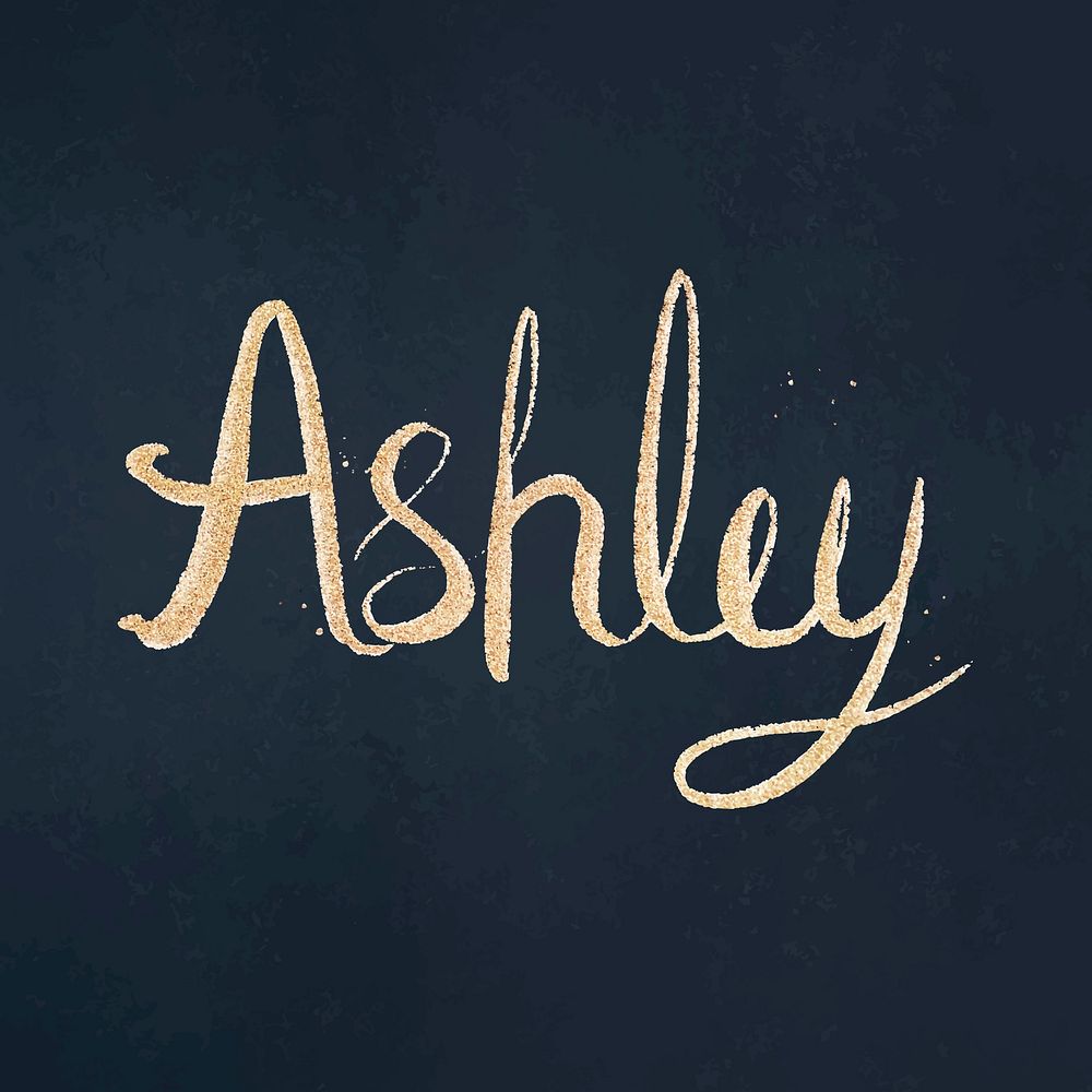 Gold glittery font Ashley vector typography