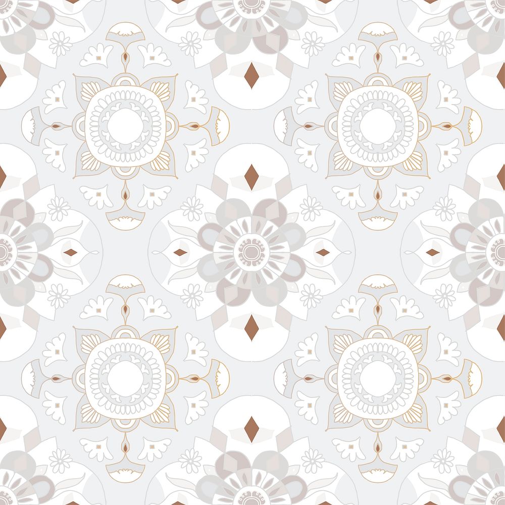 Mandala gray seamless botanical pattern background