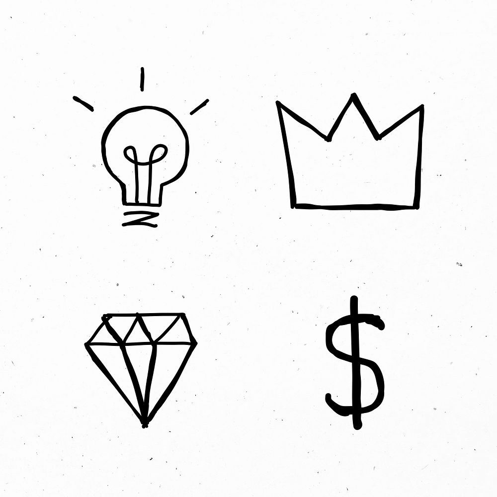 Black brainstorming psd icons with doodle art design set