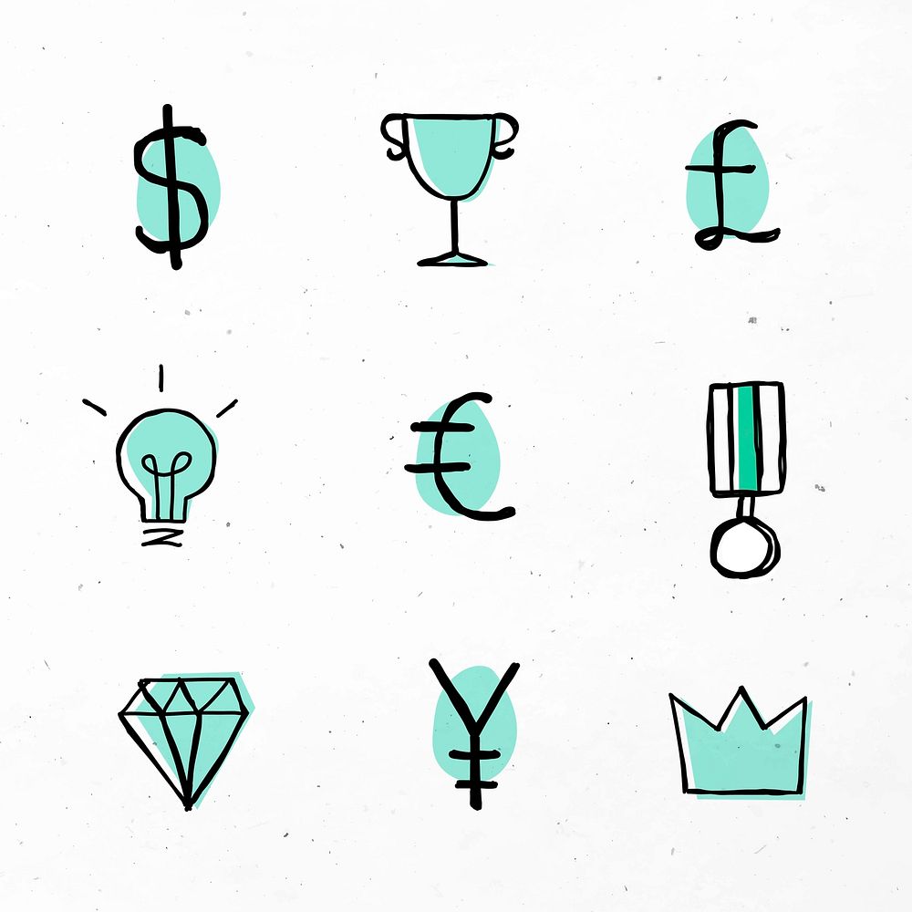 Green vector currency symbols icons doodle set