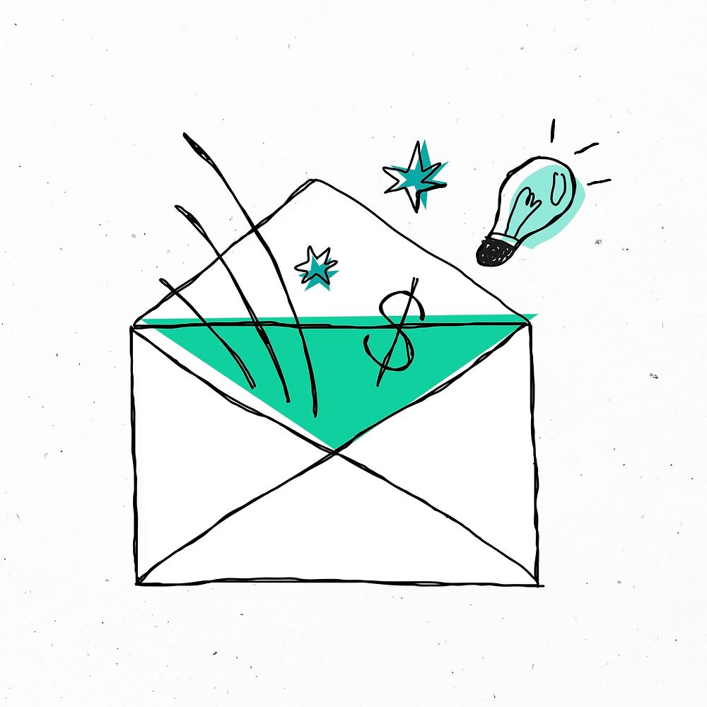 Green envelope cute psd business doodle icon