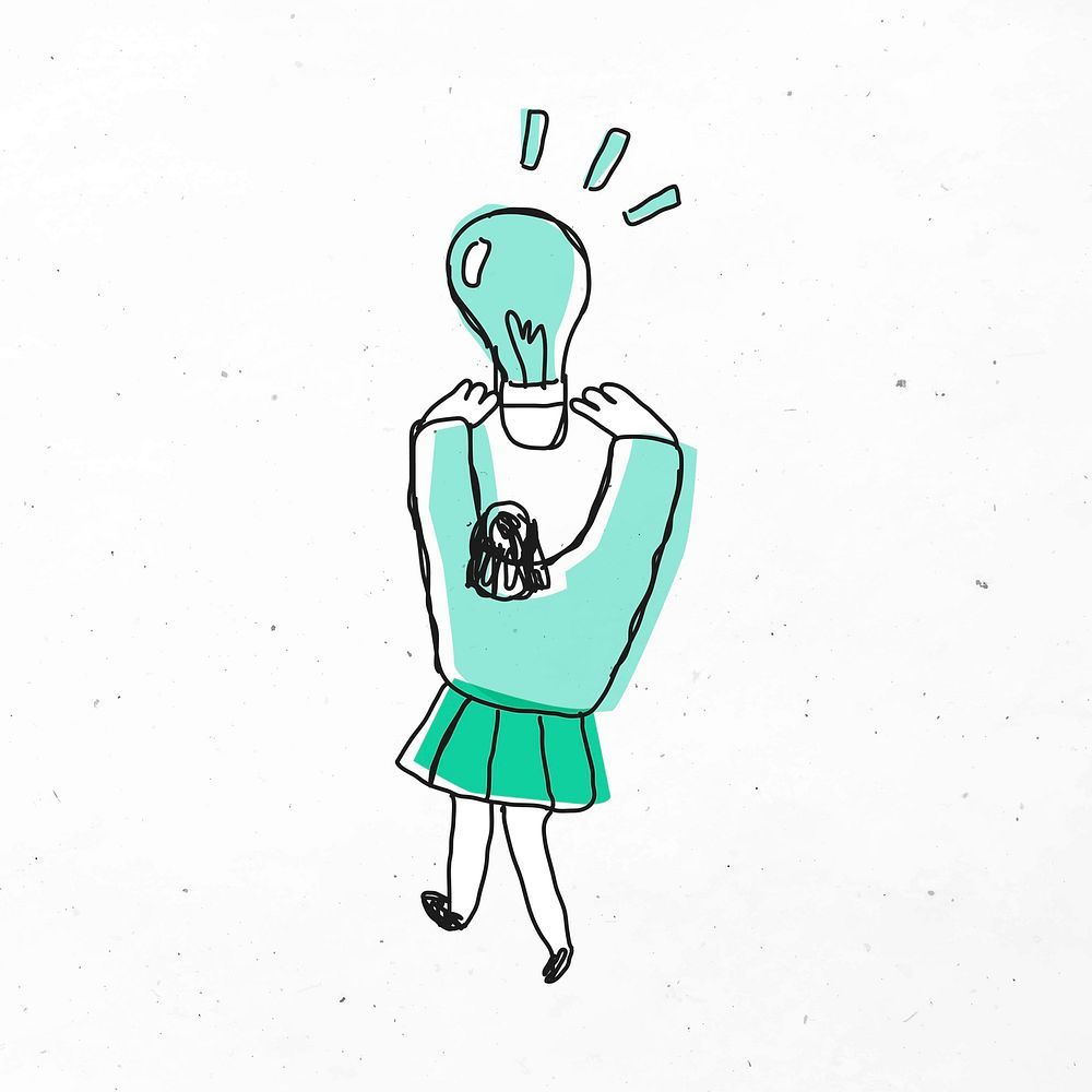 Woman holding light bulb vector cartoon icon