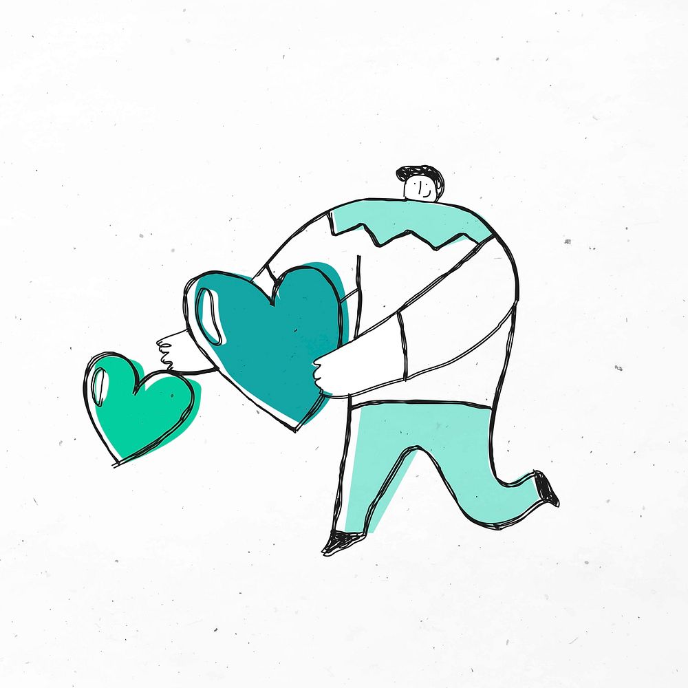 Man giving green hearts cartoon icon