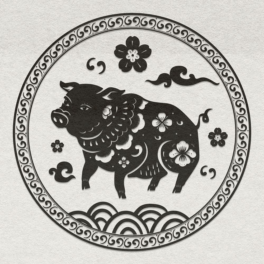Year of pig badge vector black Chinese horoscope animal