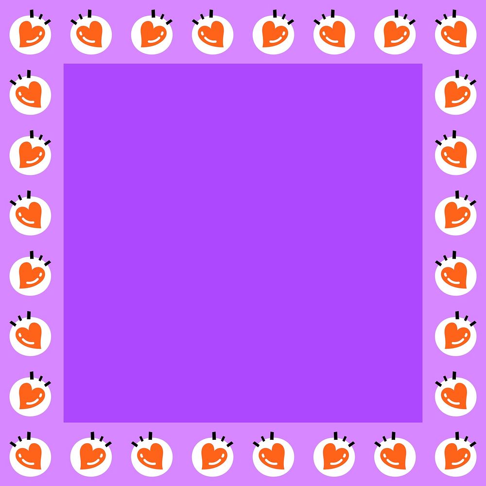 Bright funky hearts frame in purple
