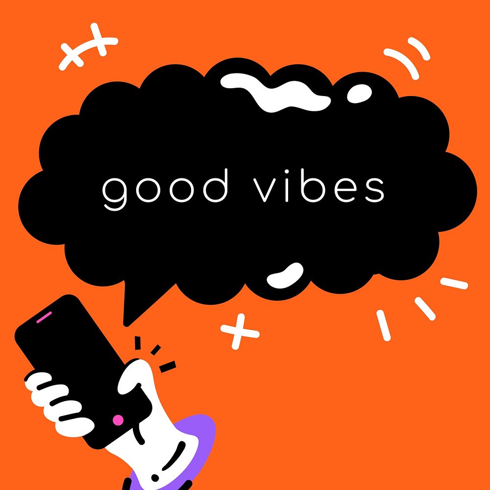 Good vibes funky typography on orange background in social media concept